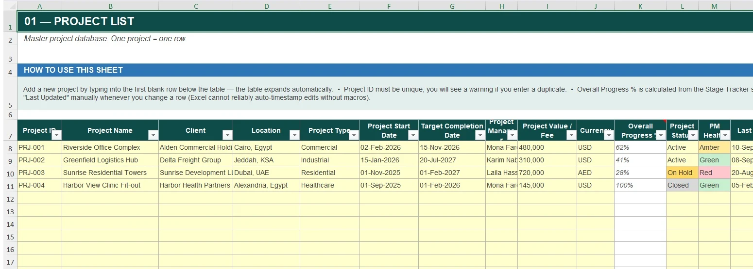 Project List screenshot