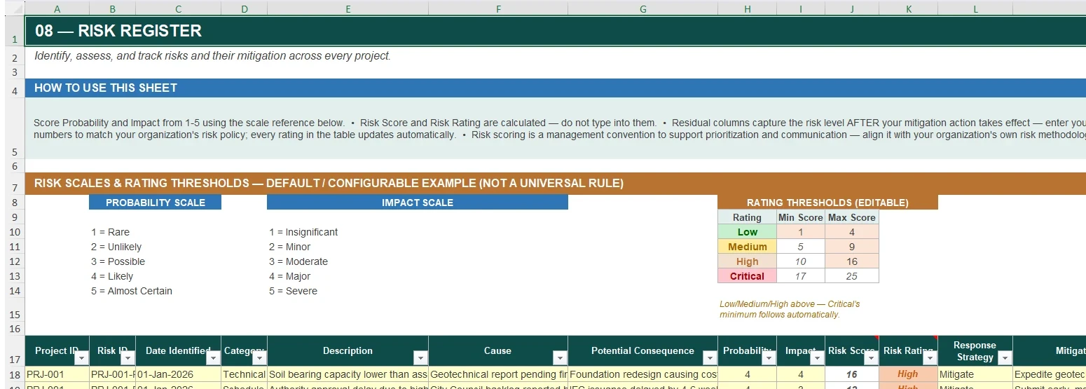 Risk Register screenshot